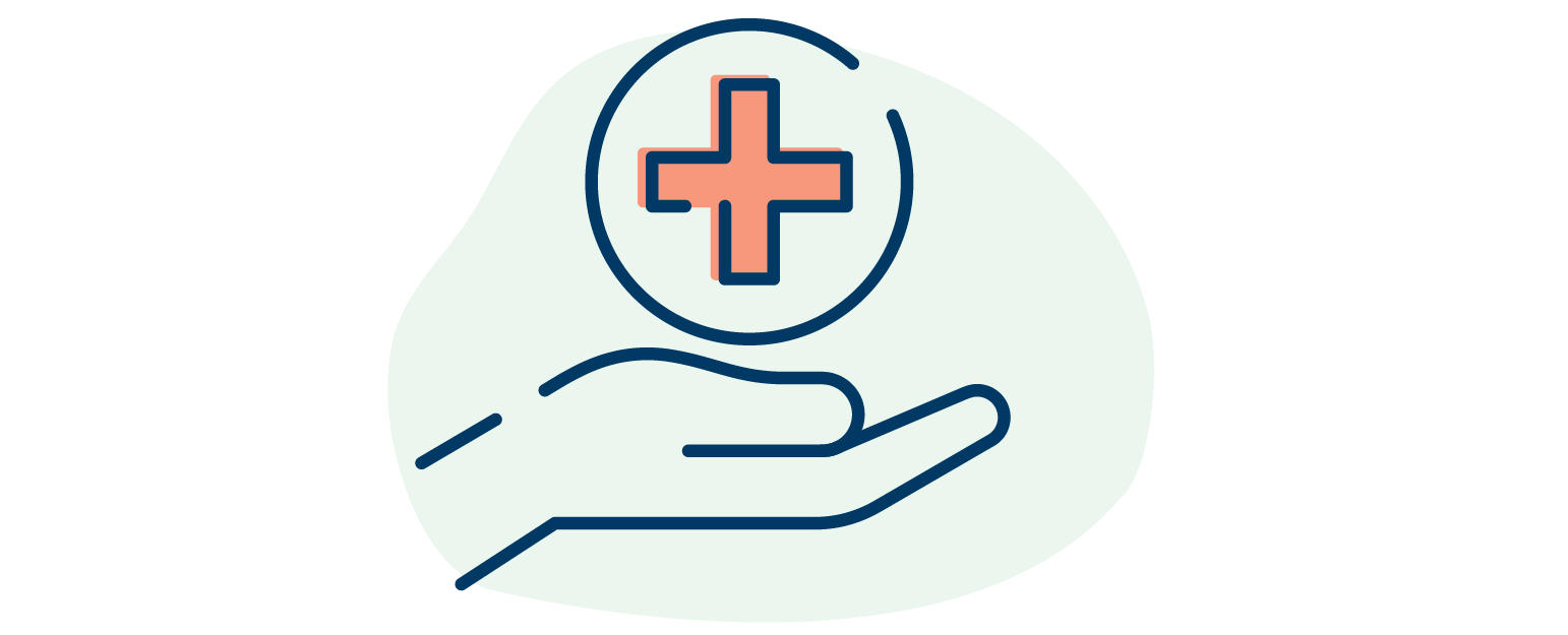 illustration of a hand holding a red cross in a circle