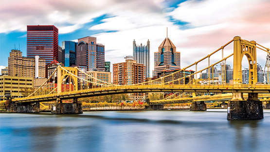 A view of Pittsburgh skyline and its bridges from the north side.