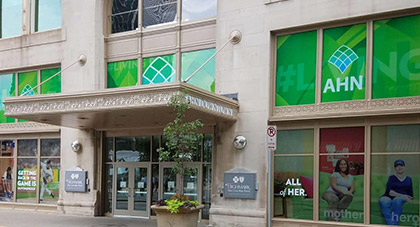 The exterior of AHN Downtown medical center on Penn Avenue