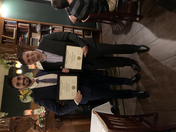 2021-2022 graduates Tariq Jaber, MD and Vikram Saini, MD with their diplomas.