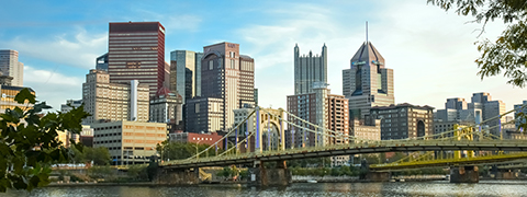 A view of Pittsburgh skyline and its bridges from the north side.