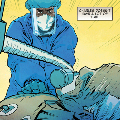 A nurse from the Marvel's graphic novel The Vitals - True Nurse Stories providing care to an elderly patient.