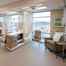 A view of a Chemo treatment area by the window.