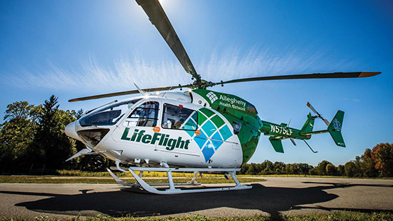 Lifeflight helicopter on helipad