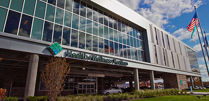 An external view of Wexford Health + Wellness Pavilion's front entrance.