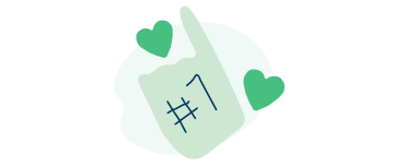 An illustration of a #1 foam hand sign surrounded by AHN green hearts.