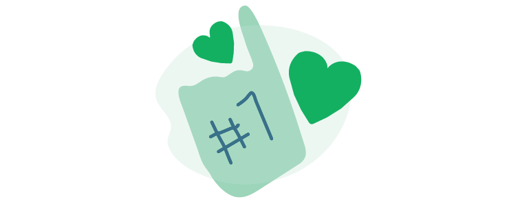 An illustration of a #1 foam hand sign surrounded by AHN green hearts.