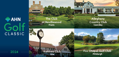 3 images of the golf courses for the AHN Golf Classic