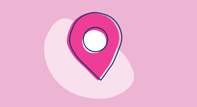 Pink illustration of a location marker like one would find on a digital map.