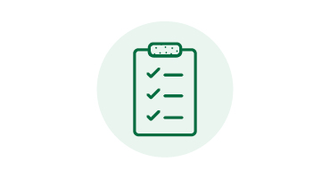 A green clipboard icon with a checklist on a light green circle.