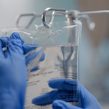 Close-up of an IV drip administering chemotherapy for squamous cell skin cancer treatment.