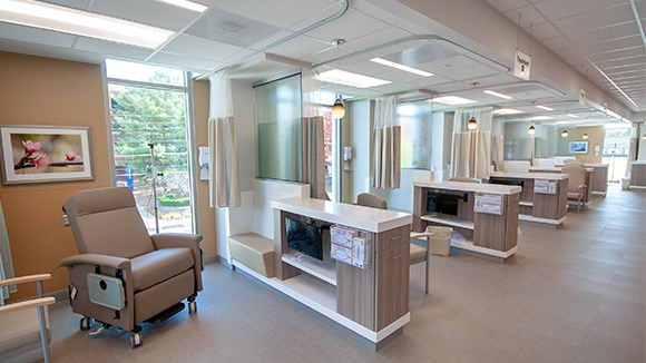 Comfortable seats in a treatment area in the Breast Cancer Center of Excellence