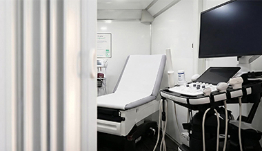 A patient bed in the mobile clinic vehicle