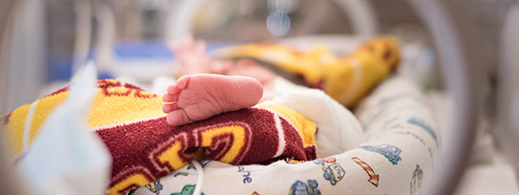 NicView of newborn with soft blankets in NICU
